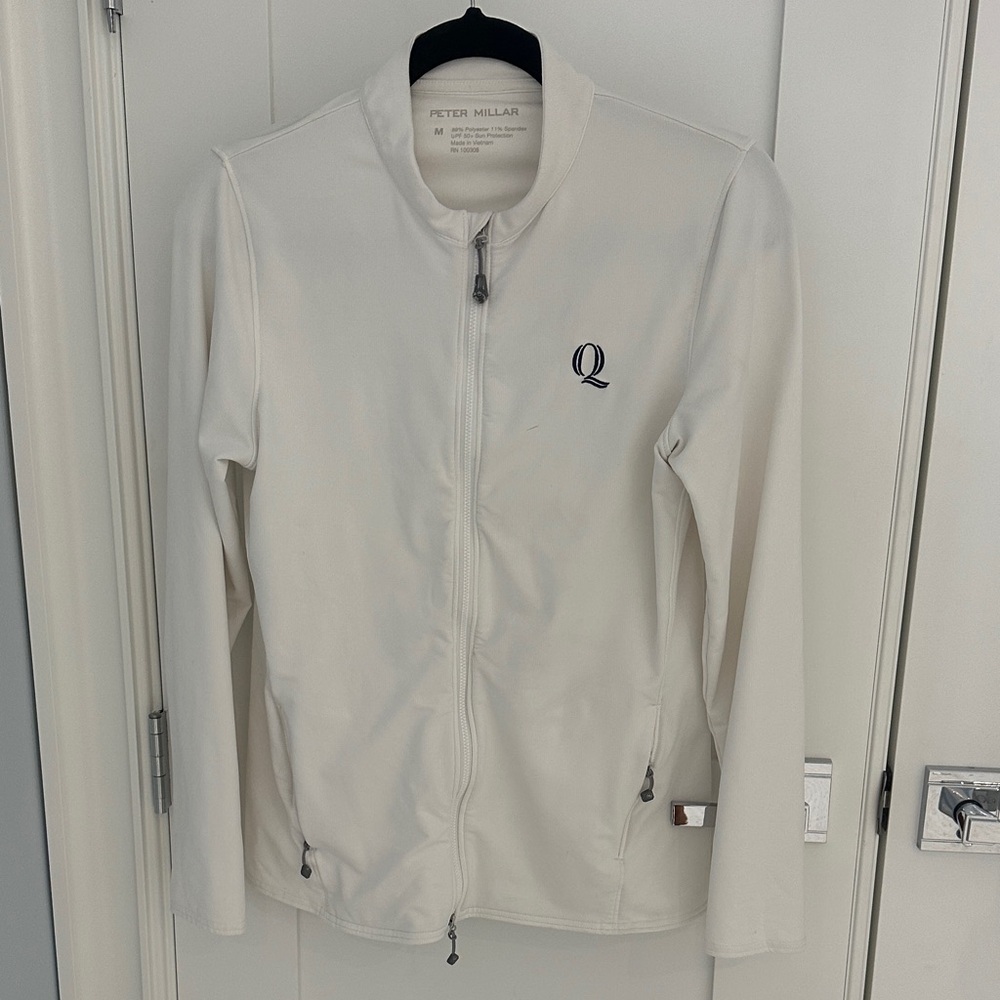 Peter Millar White Full-Zip Jacket, Quinnipiac College, medium